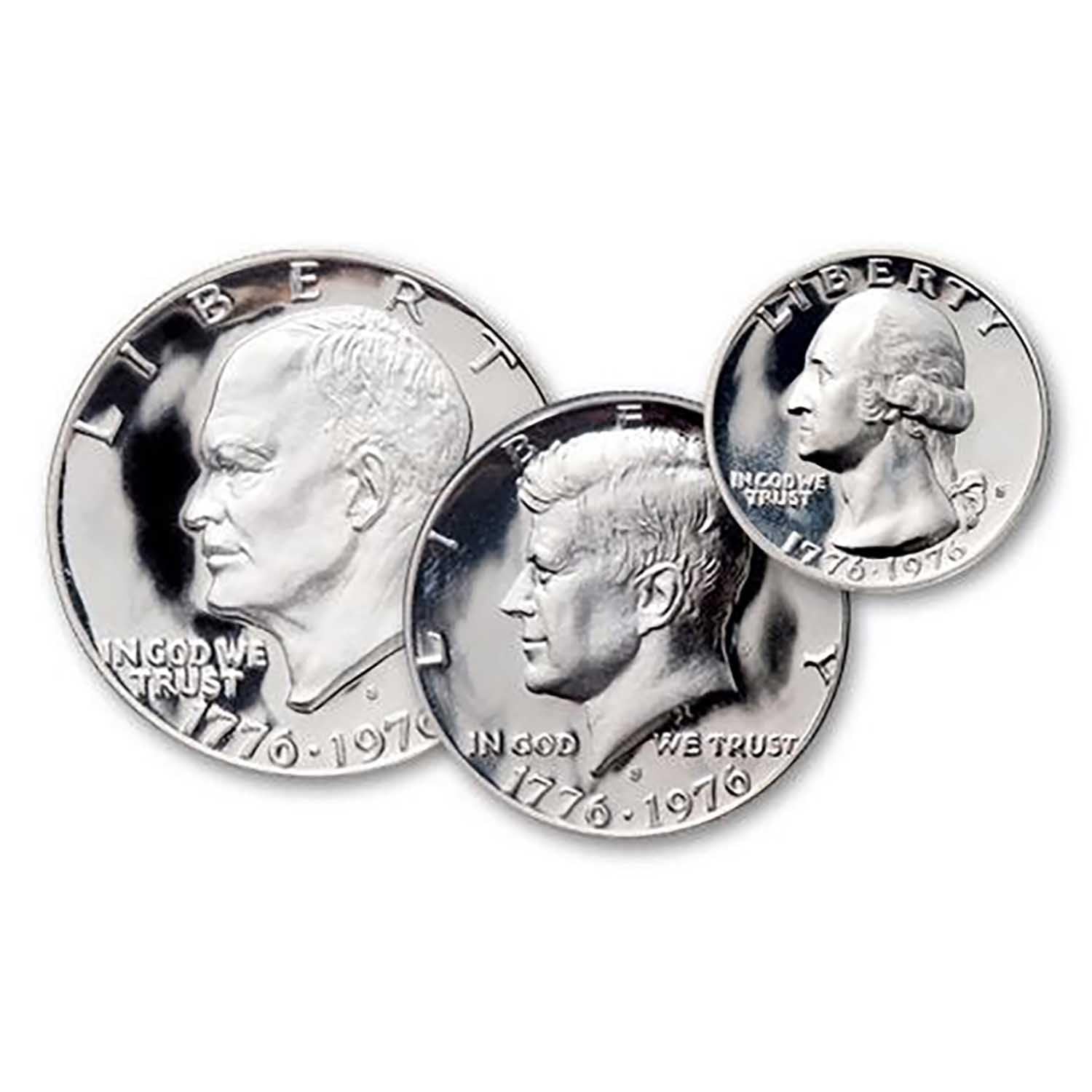 アメリカ　1976－s　3枚　SILVER 　セント　白封筒　少数品 1976 S U.S. Mint 3-Coin Bicentennial 40% Silver Proof Set Proof at